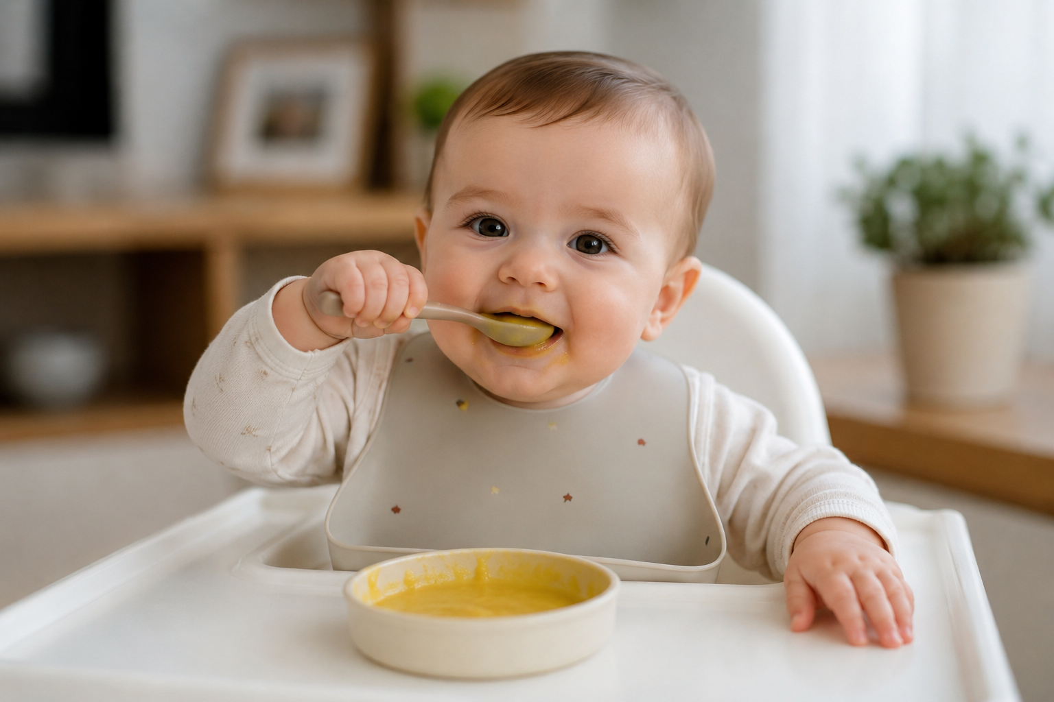 Bebé comiendo en su trona
